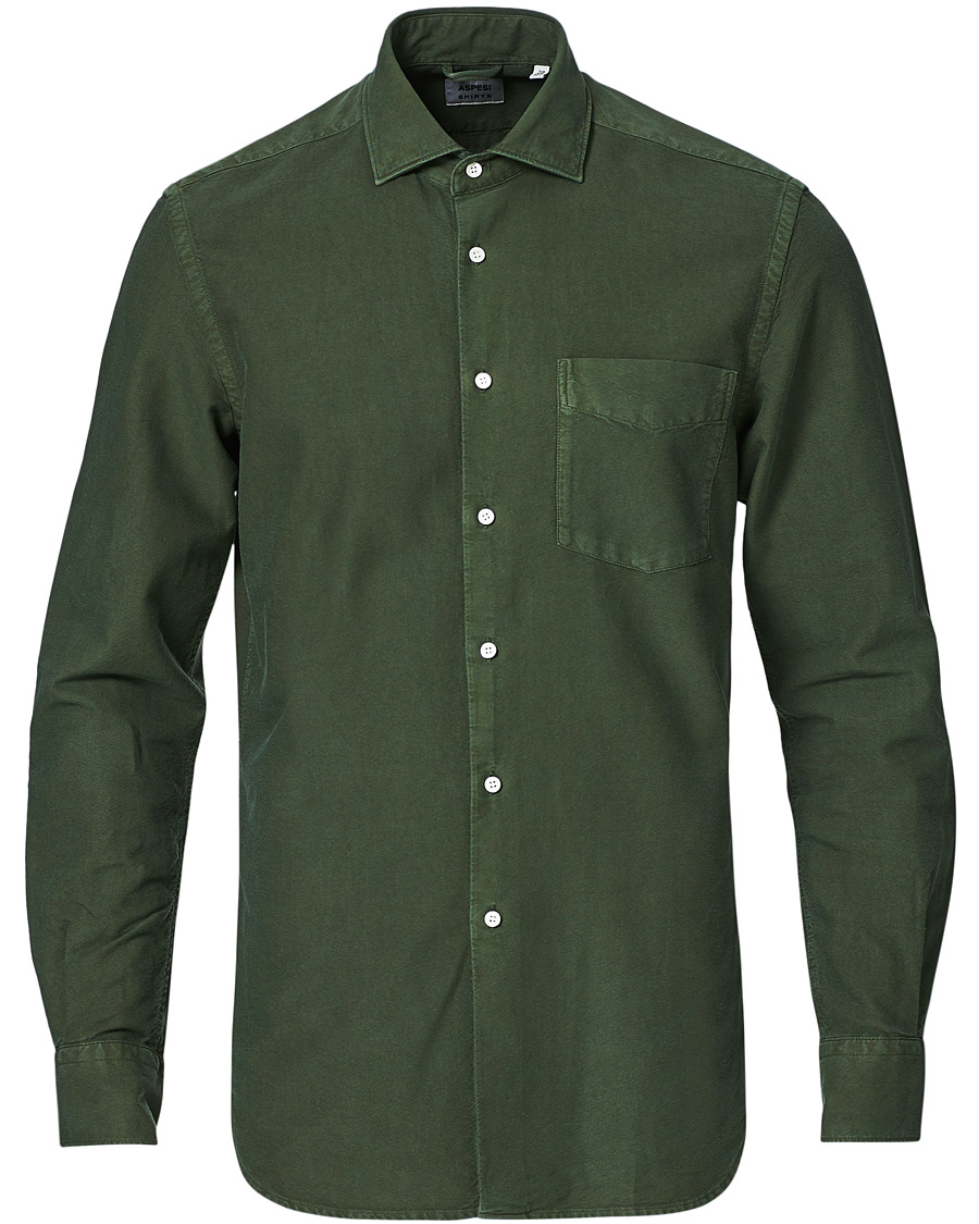 Heren | Overhemden | Aspesi | Regular Dyed Linen Shirt Washed Green
