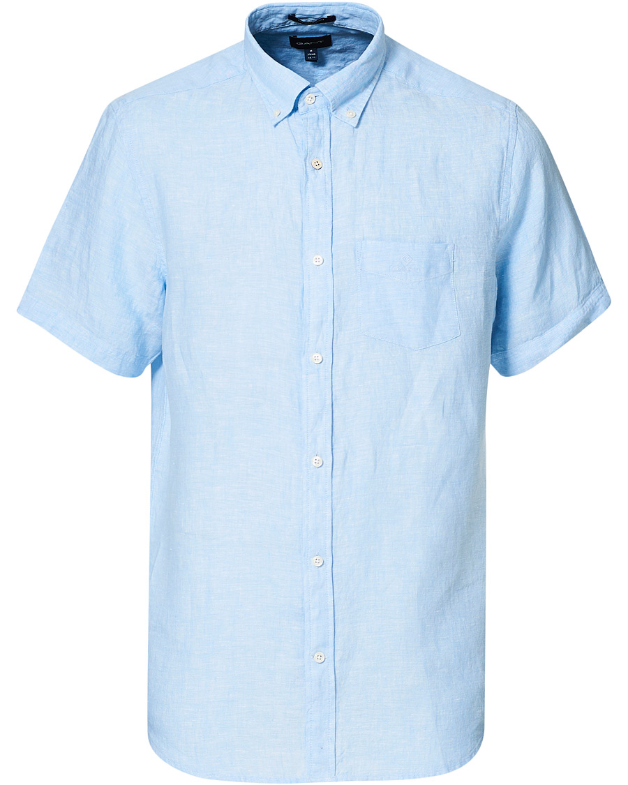 Homme | Chemises | GANT | Regular Fit Linen Short Sleeve Shirt Capri Blue