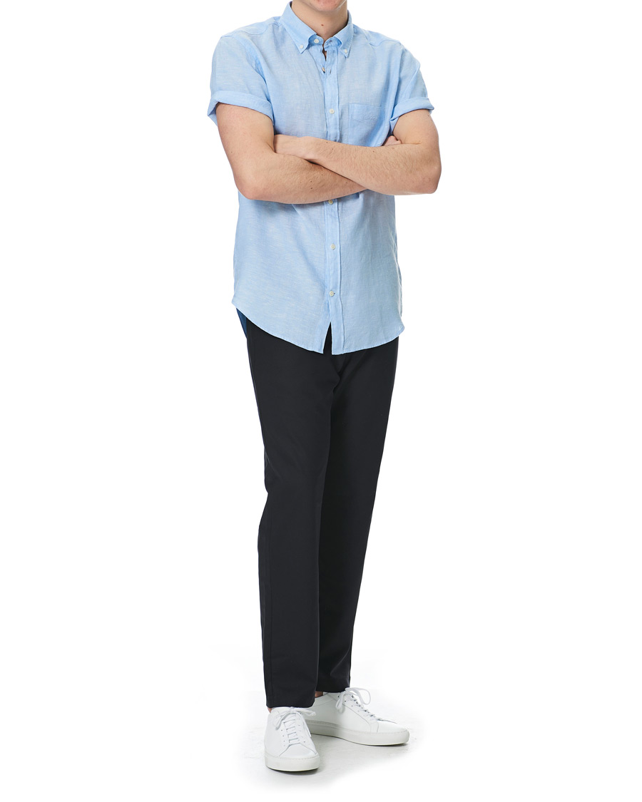 Homme | Chemises | GANT | Regular Fit Linen Short Sleeve Shirt Capri Blue