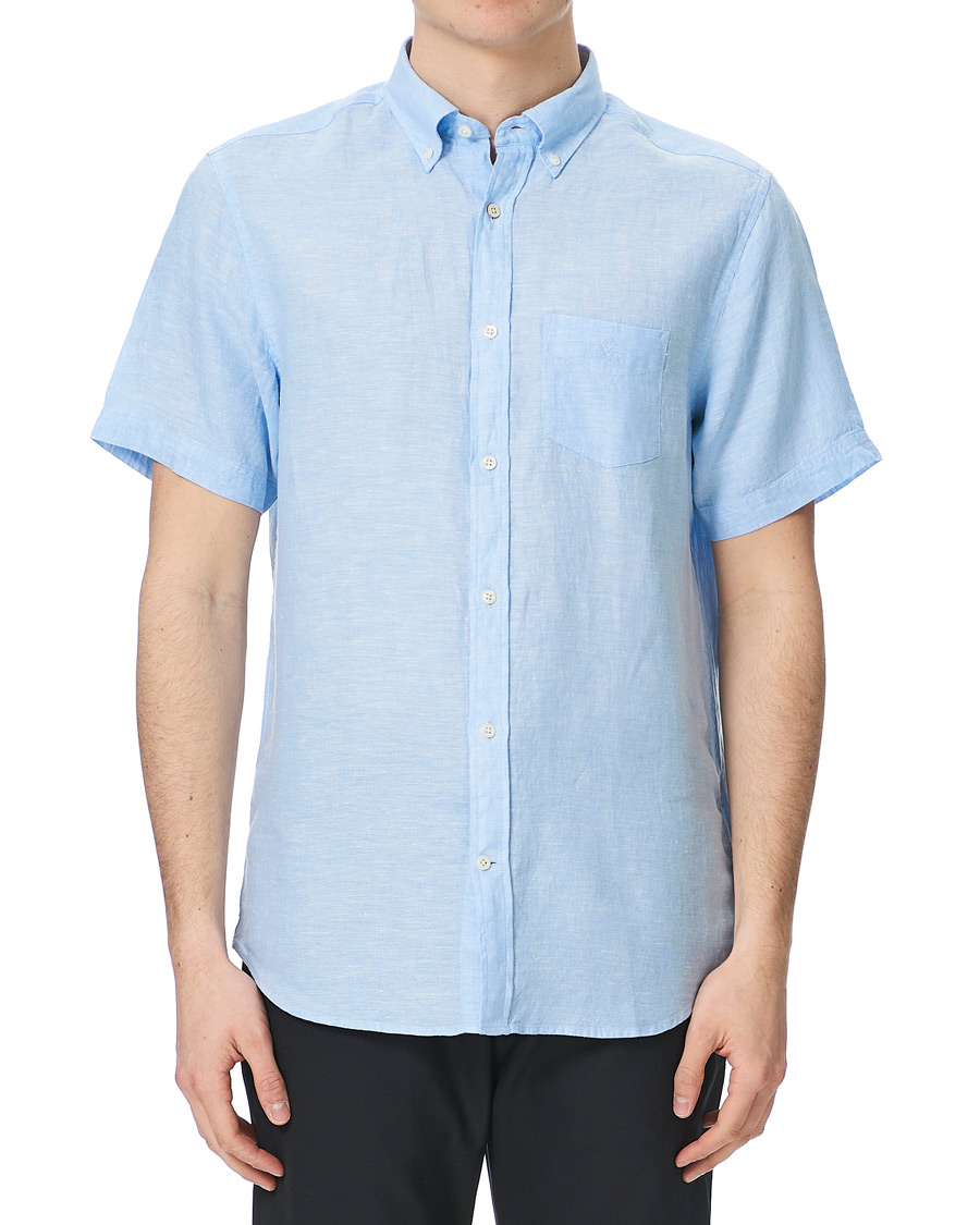 Homme | Chemises | GANT | Regular Fit Linen Short Sleeve Shirt Capri Blue