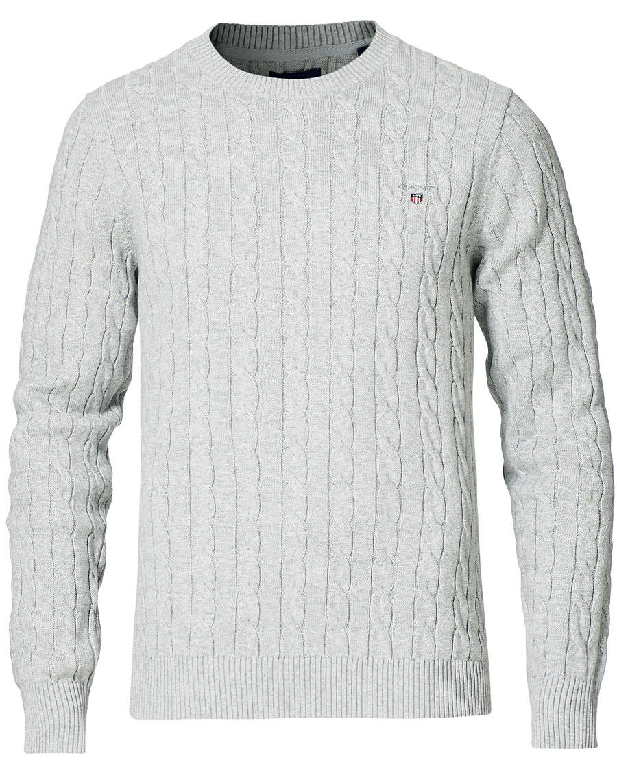 Heren | Truien | GANT | Cotton Cable Crew Neck Pullover Light Grey Melange