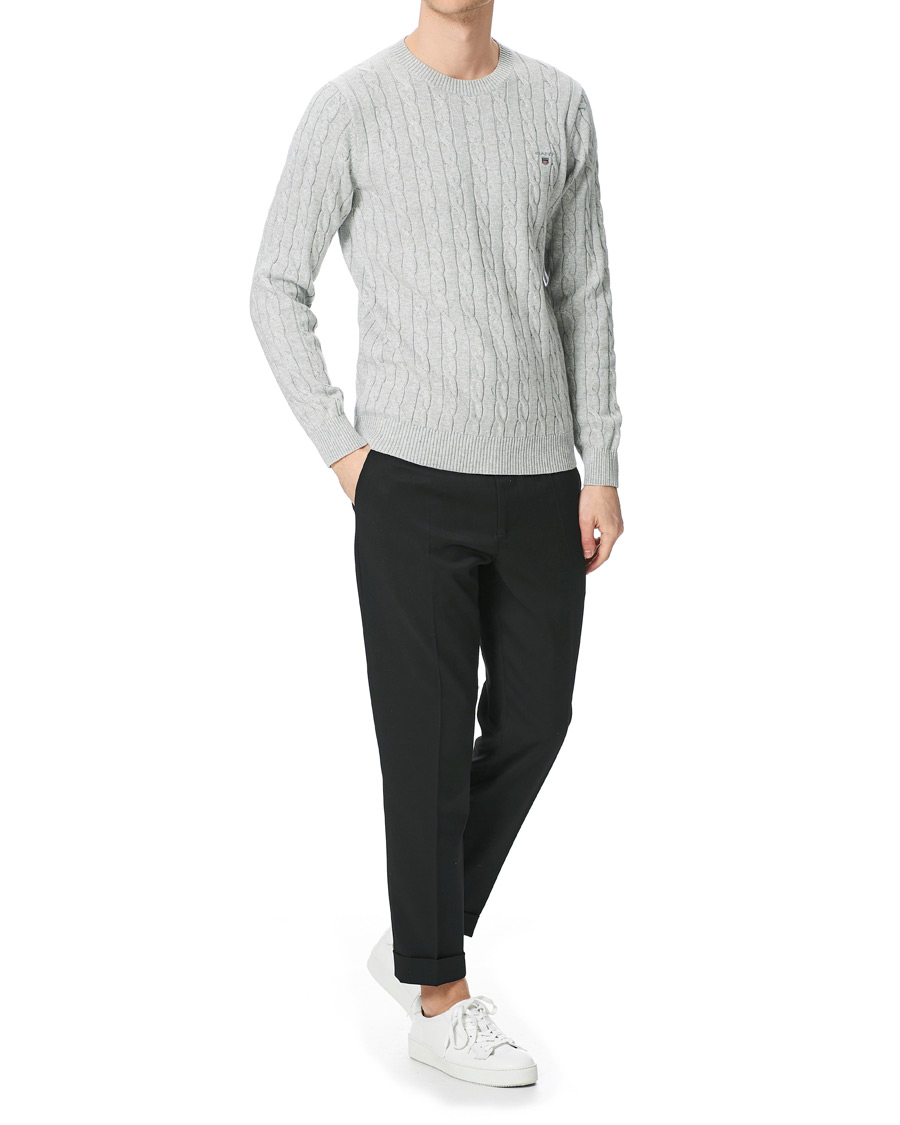 Heren | Truien | GANT | Cotton Cable Crew Neck Pullover Light Grey Melange
