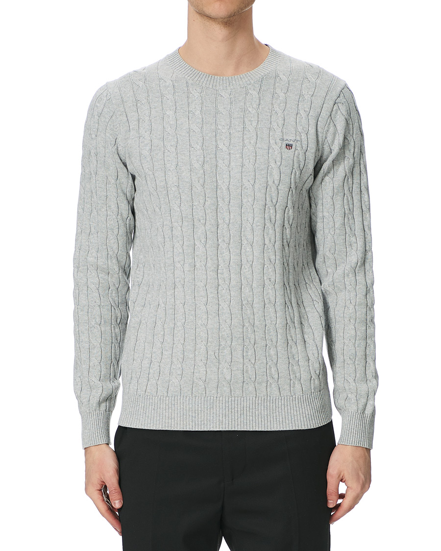 Heren | Truien | GANT | Cotton Cable Crew Neck Pullover Light Grey Melange
