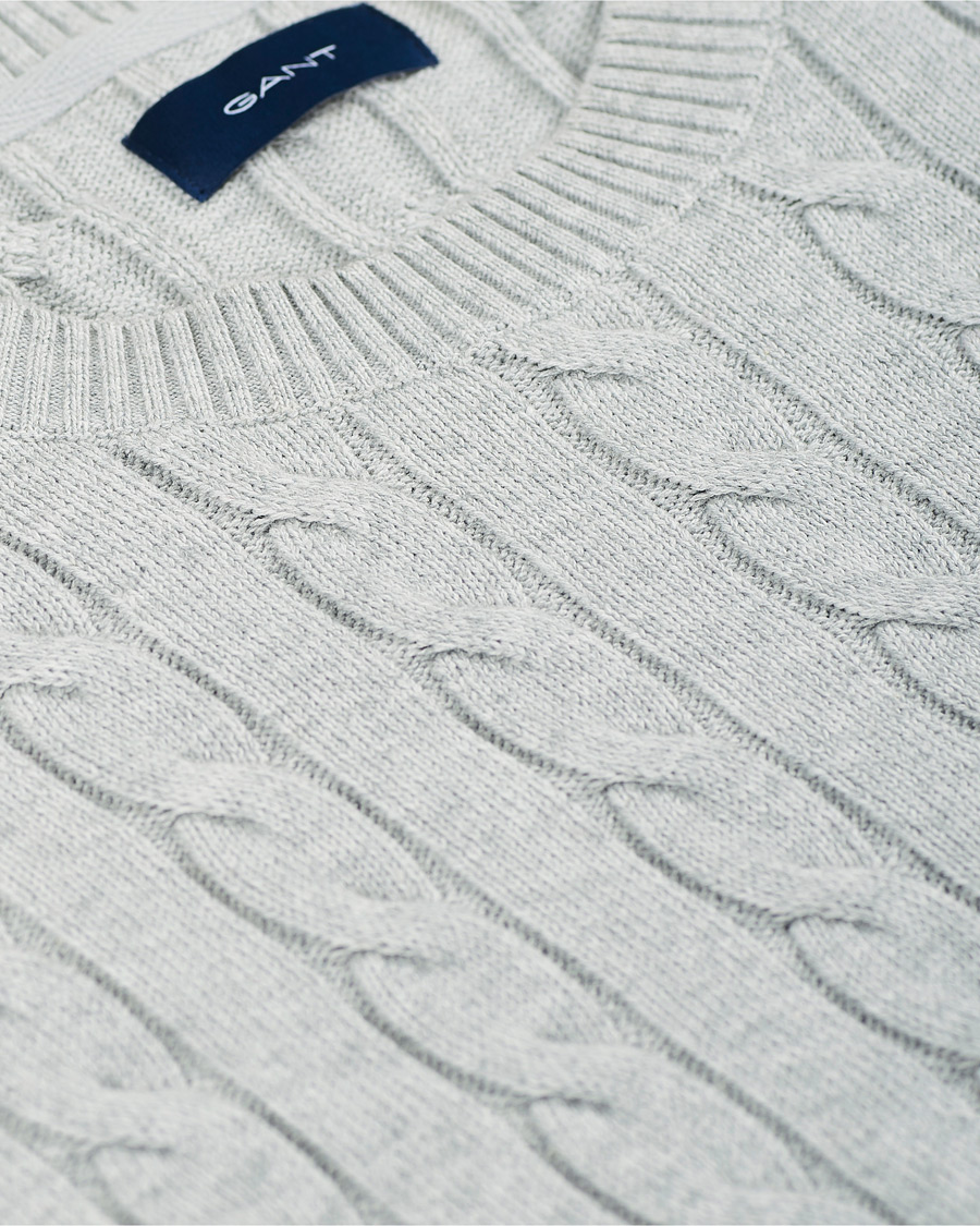 Heren | Truien | GANT | Cotton Cable Crew Neck Pullover Light Grey Melange