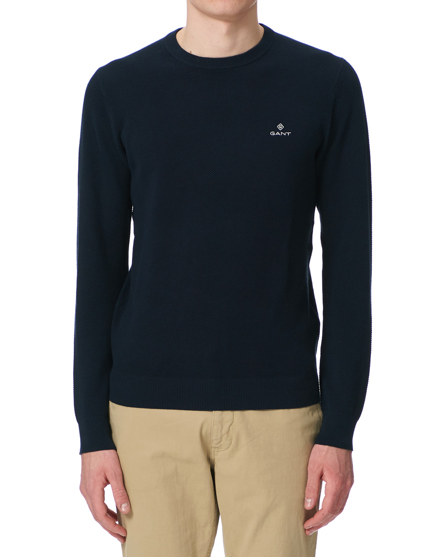 Homme | Pulls Et Tricots | GANT | Cotton Pique Crew Neck Eavning Blue