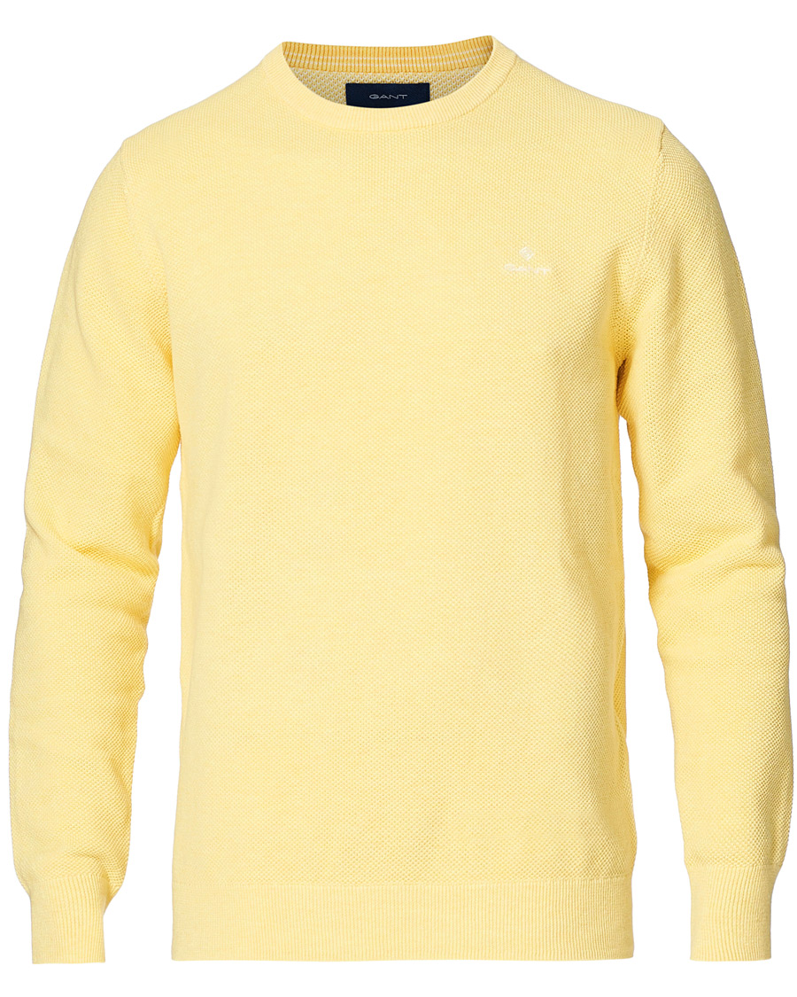 Homme | Pulls Et Tricots | GANT | Cotton Pique Crew Neck Sweater Brimstone Yellow