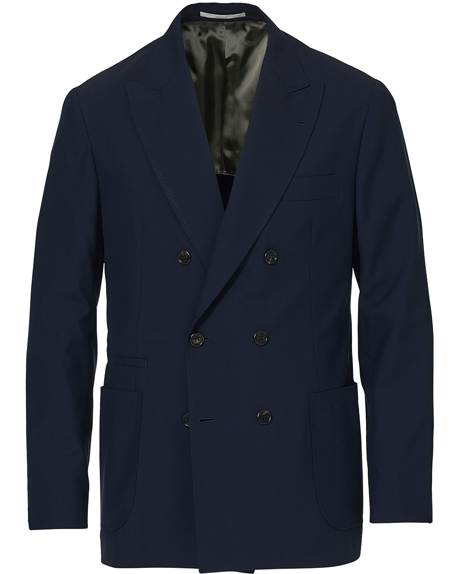 Homme | Blazers | Brunello Cucinelli | Super 120s Wool Double Breasted Blazer Navy