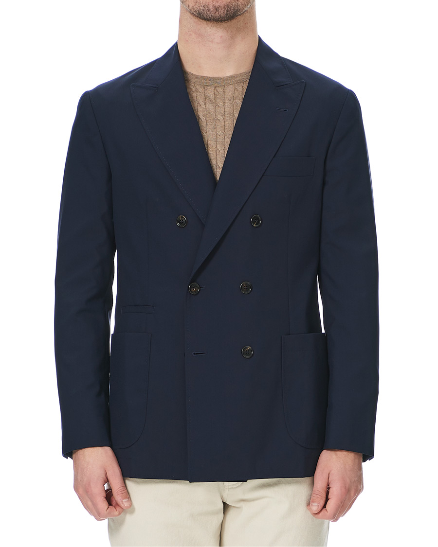 Homme | Blazers | Brunello Cucinelli | Super 120s Wool Double Breasted Blazer Navy