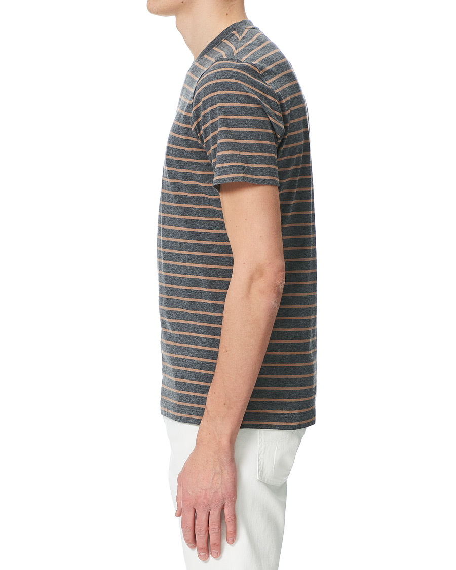 Homme | T-shirts | Brunello Cucinelli | Breton Stripe Short Sleeve T-Shirt Grey/Brown