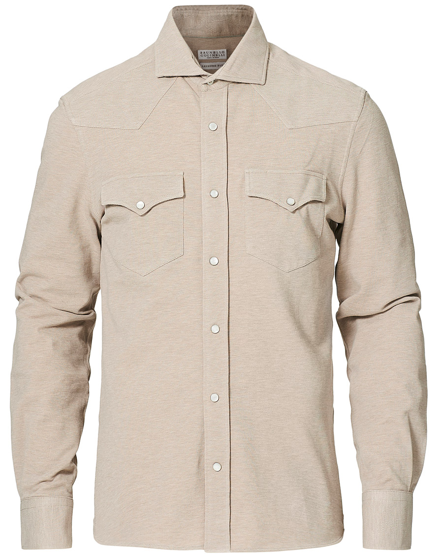 Homme | Chemises | Brunello Cucinelli | Jersey Double Pocket Shirt Beige