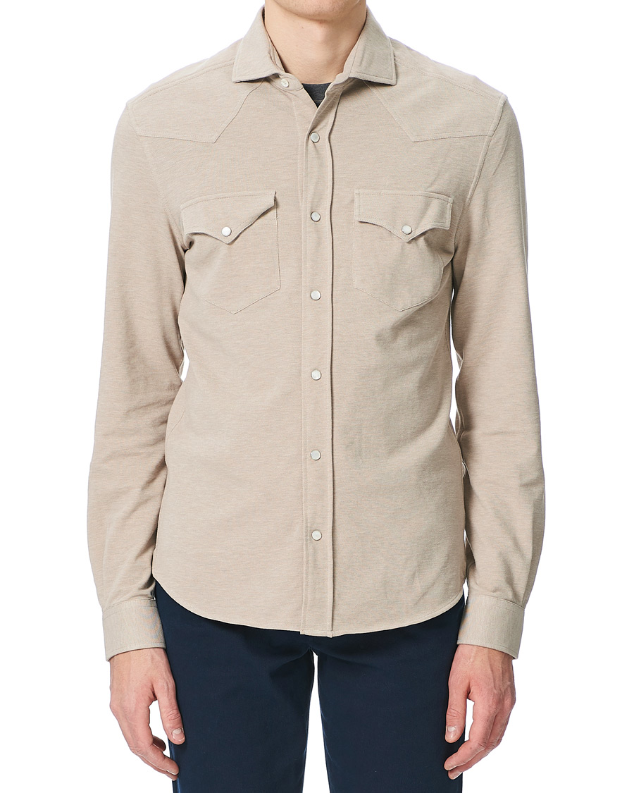 Homme | Chemises | Brunello Cucinelli | Jersey Double Pocket Shirt Beige