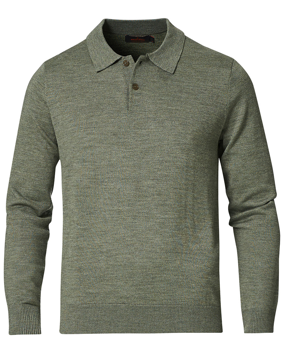 Homme | Pulls Et Tricots | Morris | Merino Long Sleeve Polo Shirt Olive