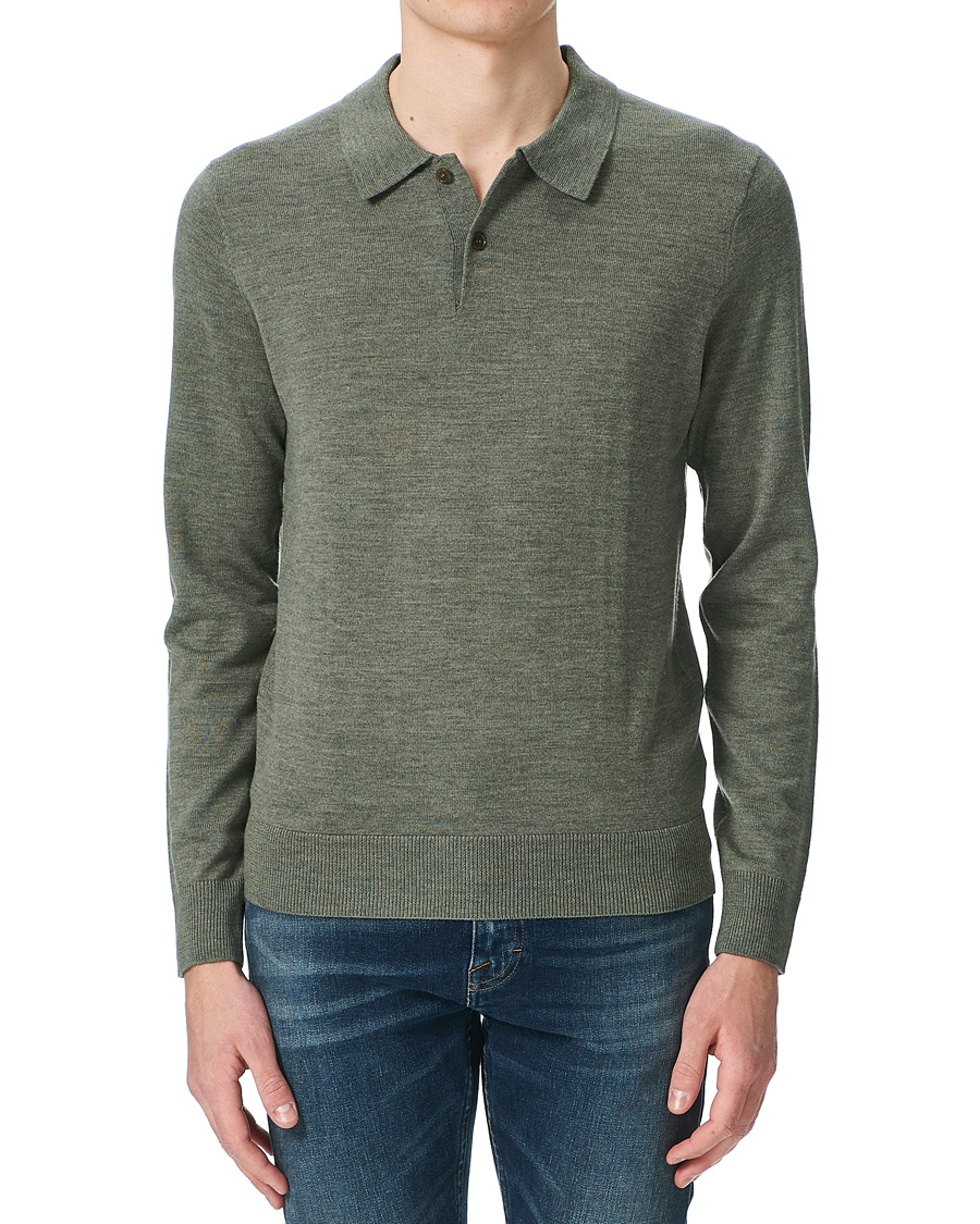 Homme | Pulls Et Tricots | Morris | Merino Long Sleeve Polo Shirt Olive