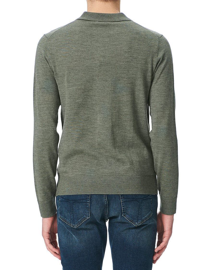 Homme | Pulls Et Tricots | Morris | Merino Long Sleeve Polo Shirt Olive