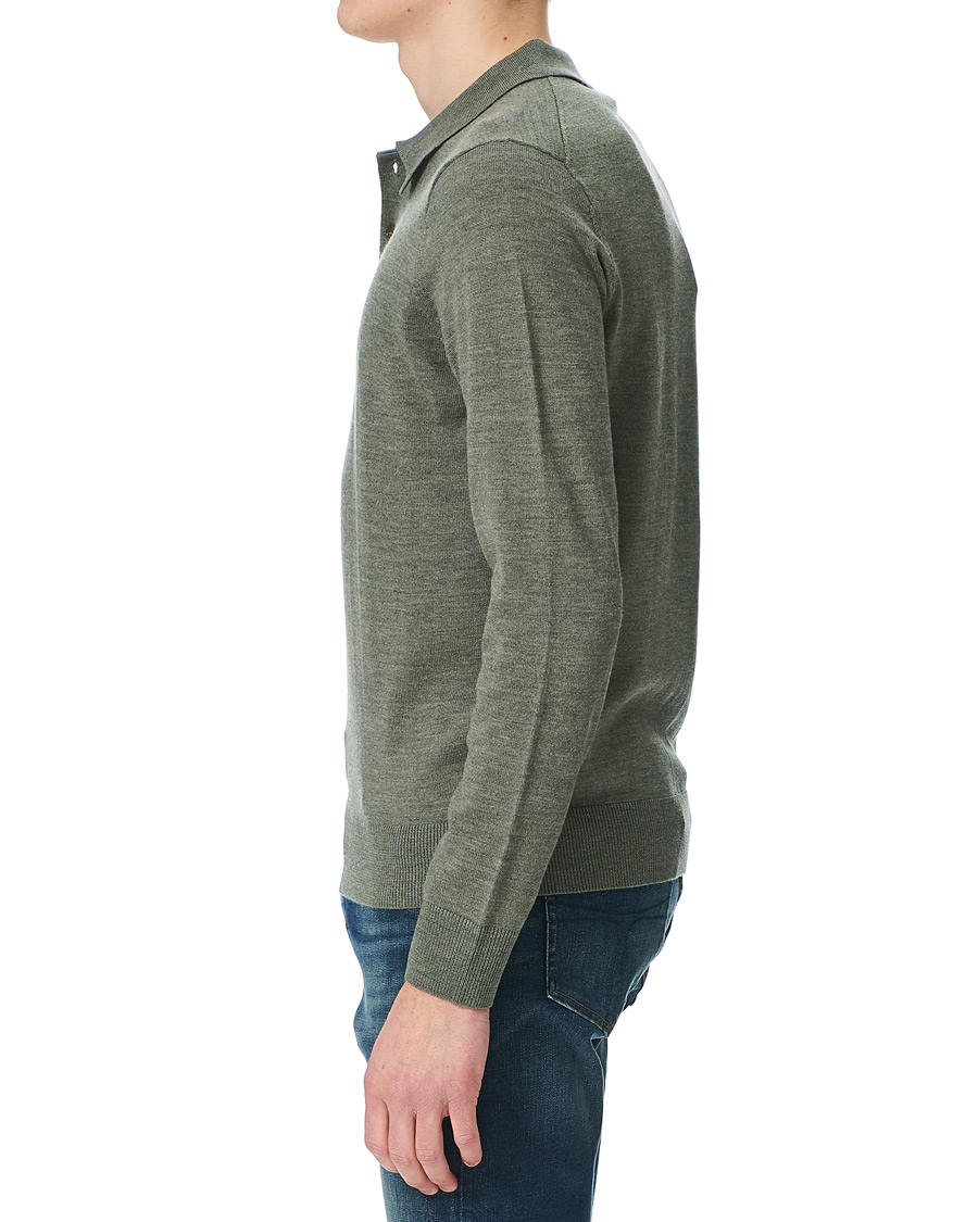 Homme | Pulls Et Tricots | Morris | Merino Long Sleeve Polo Shirt Olive