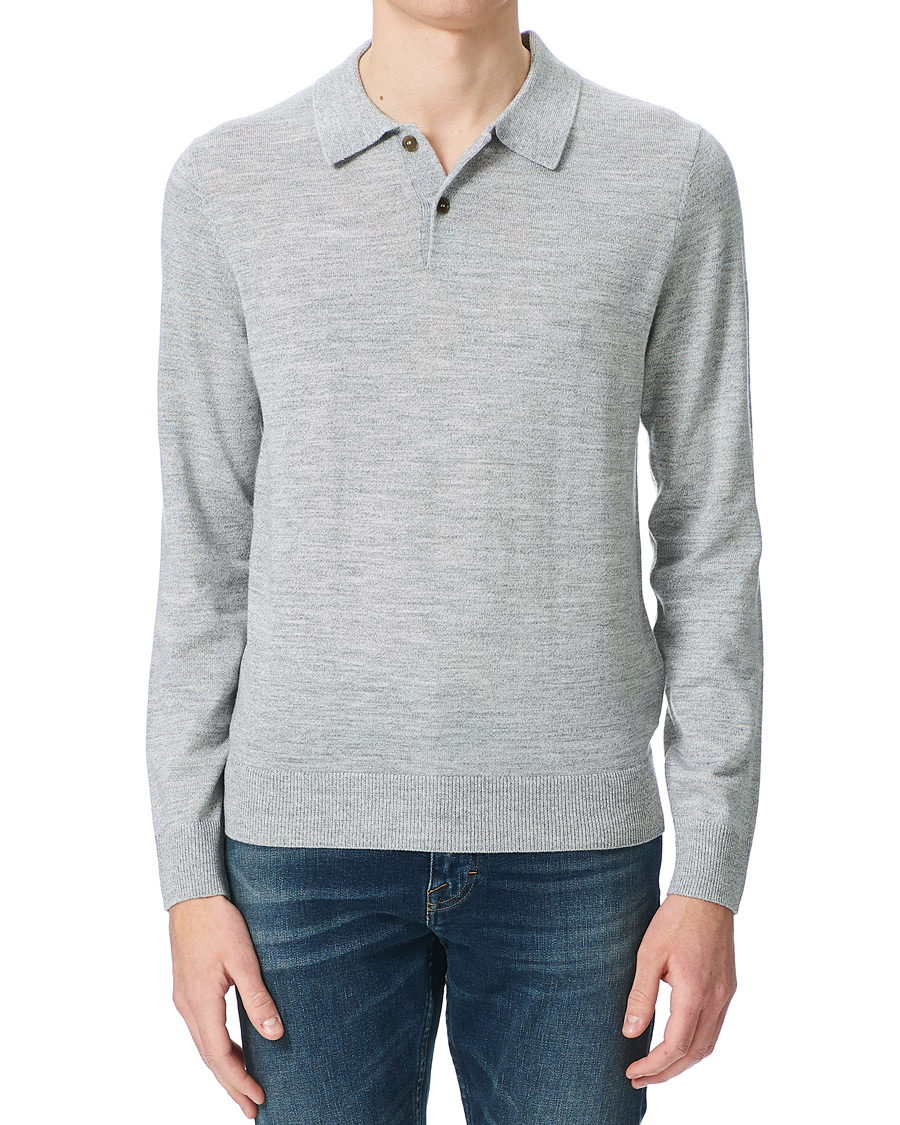 Homme | Pulls Et Tricots | Morris | Merino Long Sleeve Polo Shirt Grey Melange