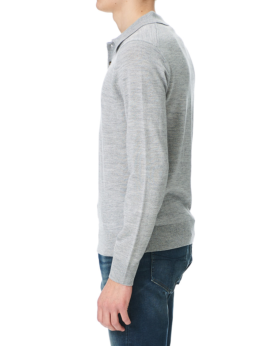 Homme | Pulls Et Tricots | Morris | Merino Long Sleeve Polo Shirt Grey Melange