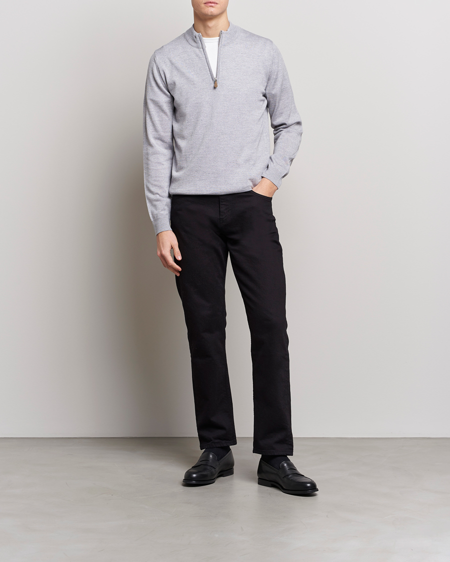 Heren | Truien | Stenströms | Merino Half Zip Light Grey