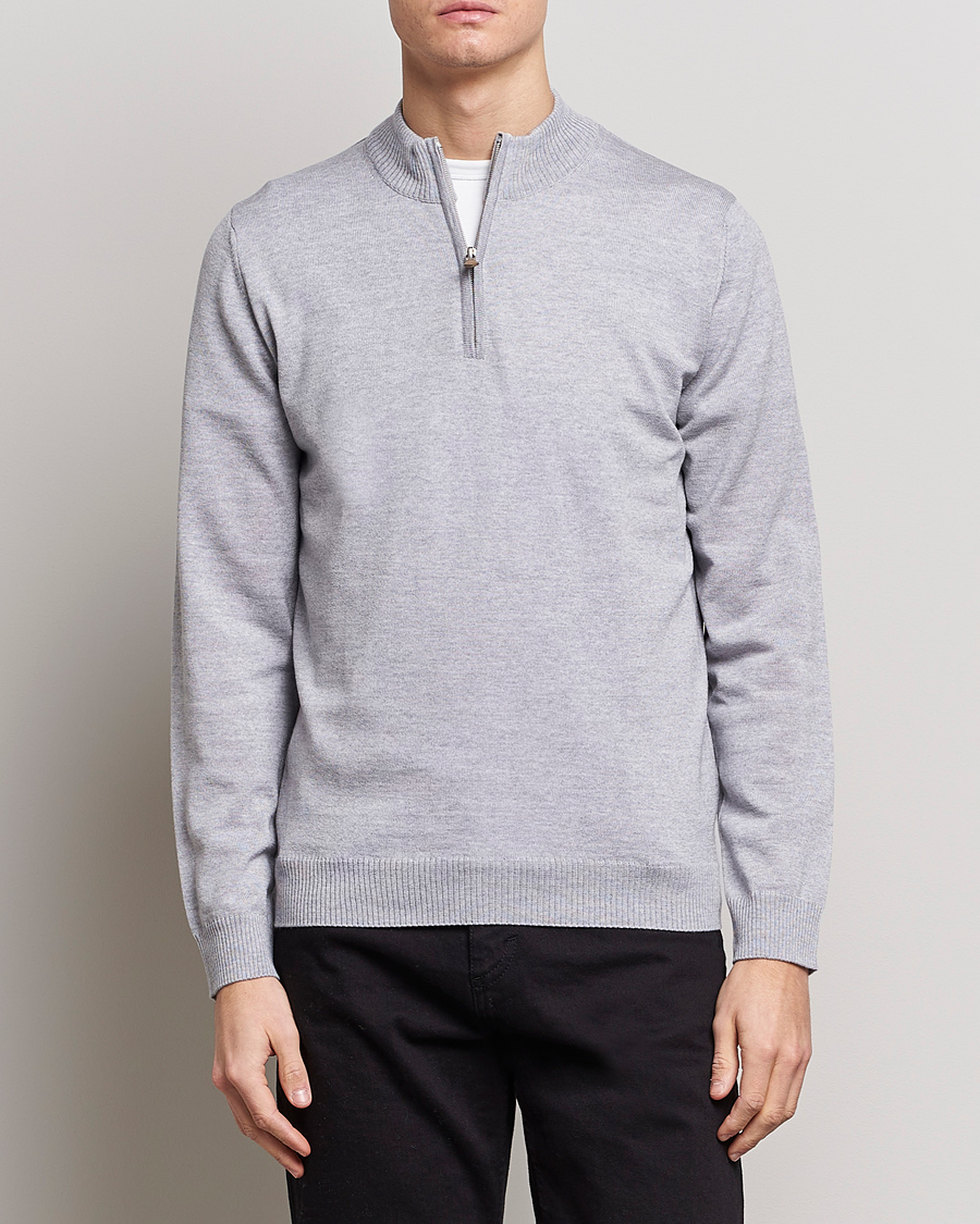 Heren | Truien | Stenströms | Merino Half Zip Light Grey