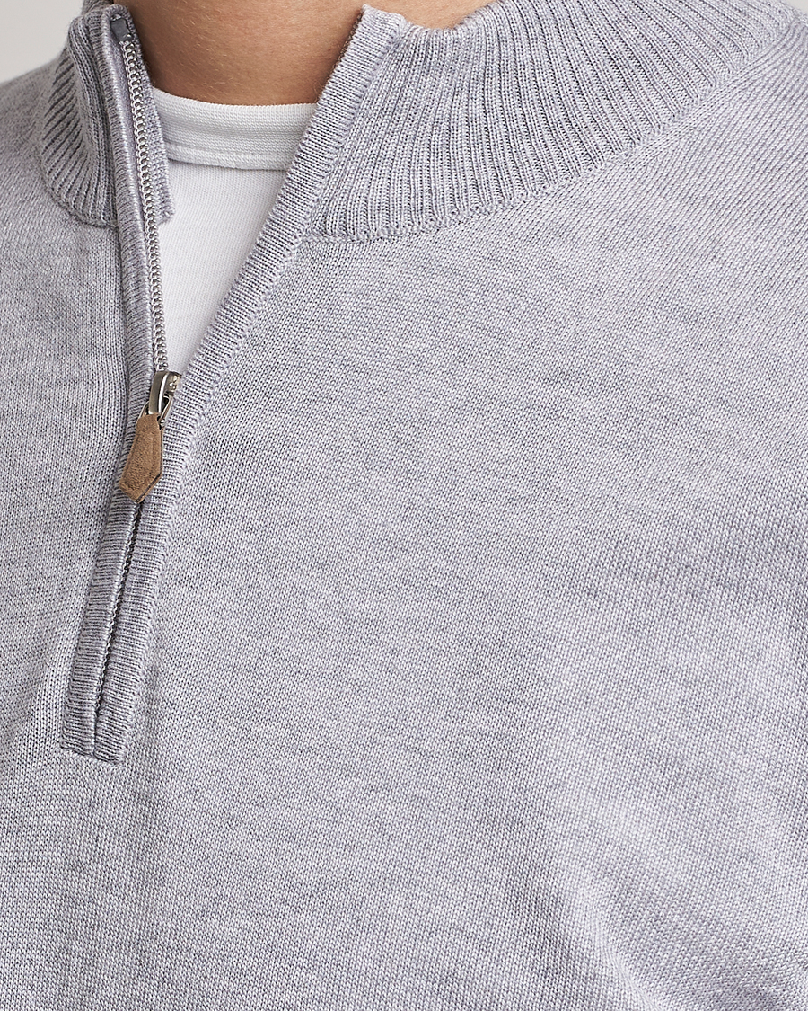 Heren | Truien | Stenströms | Merino Half Zip Light Grey
