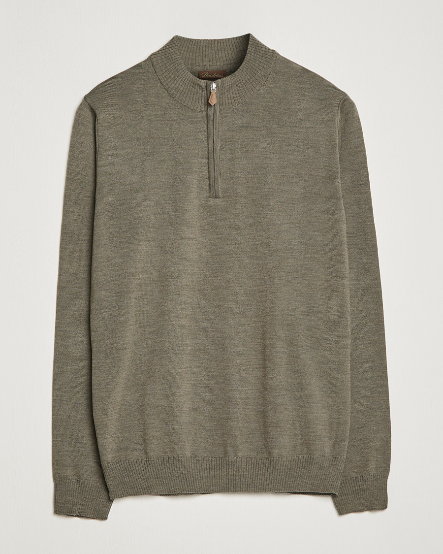Heren | Truien | Stenströms | Merino Wool Half Zip Olive