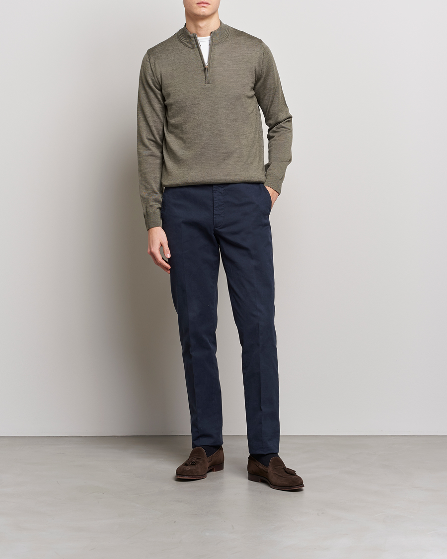 Heren | Truien | Stenströms | Merino Wool Half Zip Olive