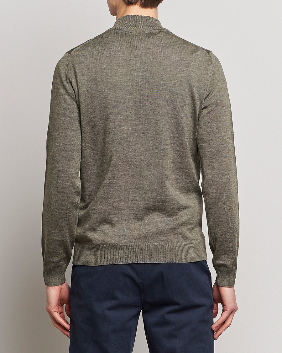 Heren | Truien | Stenströms | Merino Wool Half Zip Olive