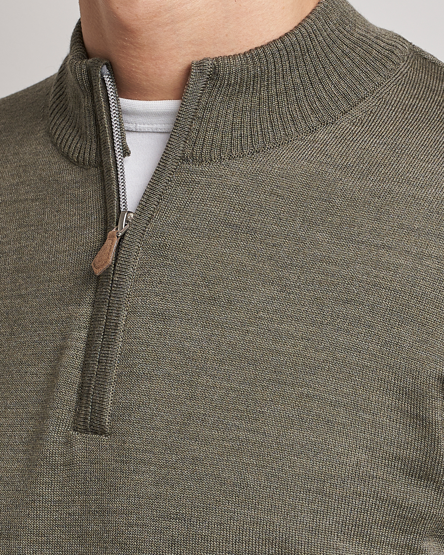 Heren | Truien | Stenströms | Merino Wool Half Zip Olive
