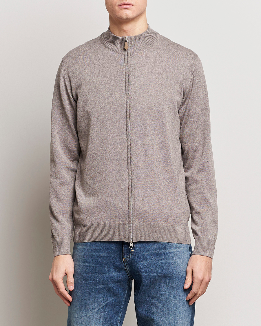 Homme | Pulls Et Tricots | Stenströms | Merino Wool Full Zip Mud Brown