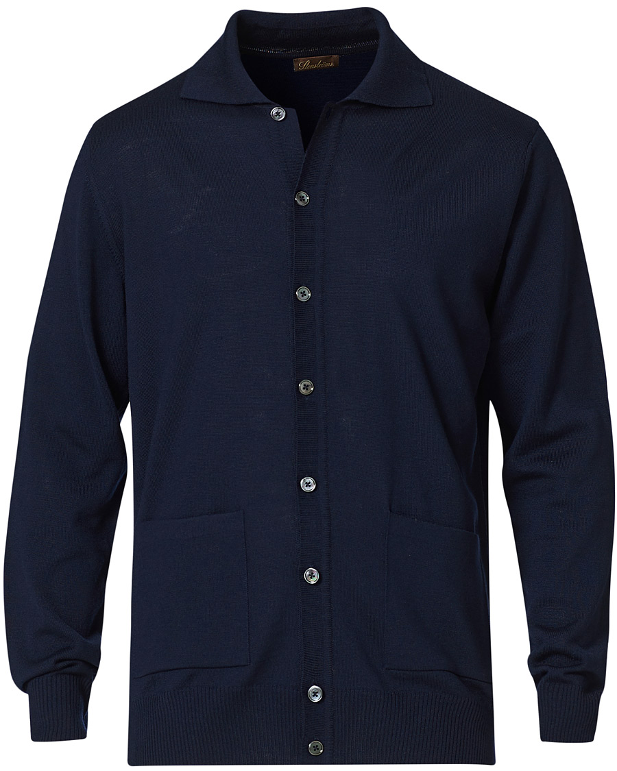 Heren | Truien | Stenströms | Merino Wool Pocket Cardigan Navy