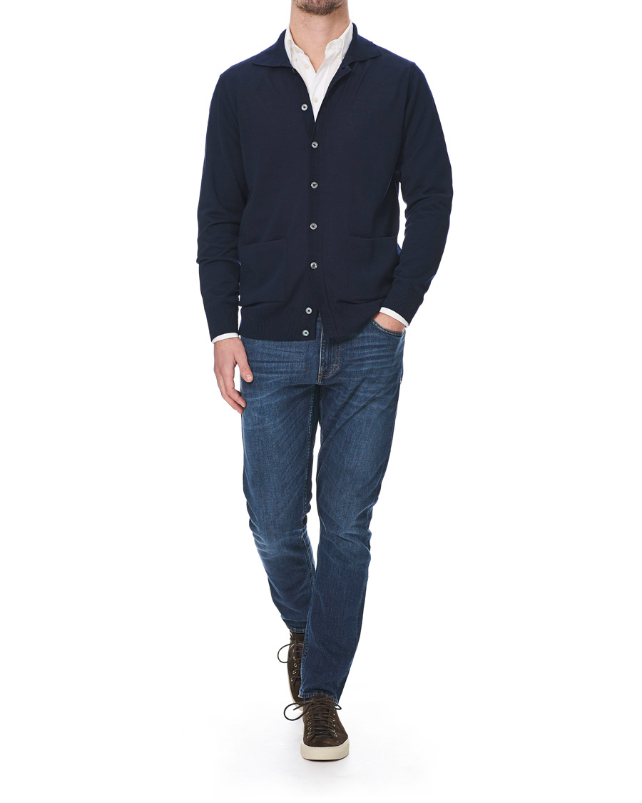 Heren | Truien | Stenströms | Merino Wool Pocket Cardigan Navy