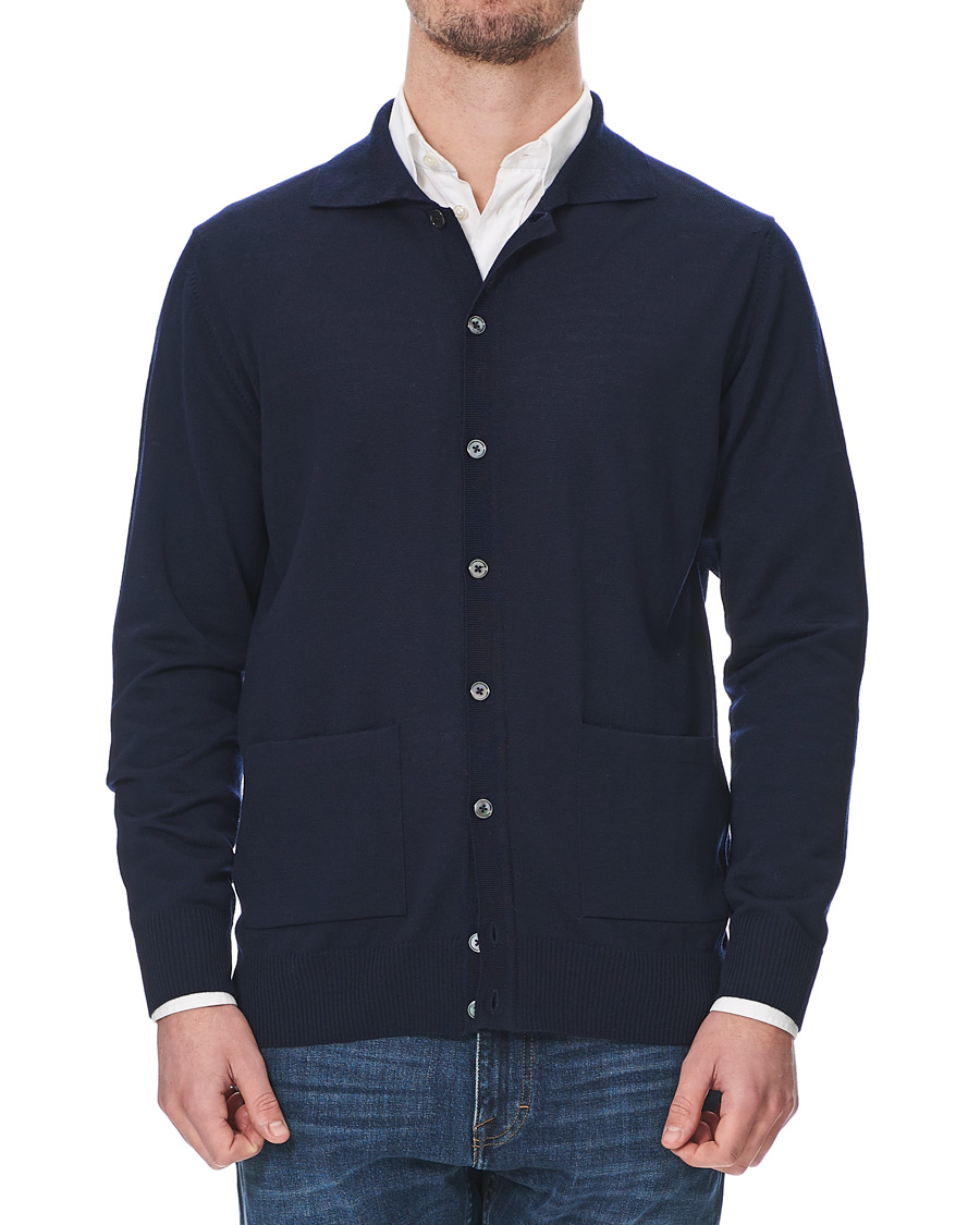 Heren | Truien | Stenströms | Merino Wool Pocket Cardigan Navy
