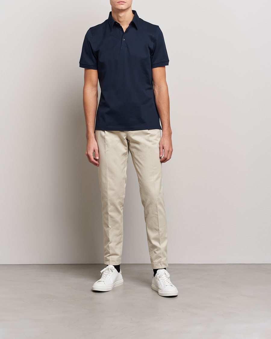 Heren | Polo's | Stenströms | Cotton Polo Shirt Navy