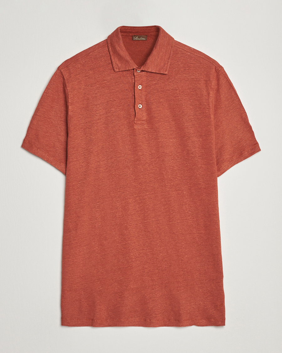 Heren | Polo's | Stenströms | Linen Polo Shirt Rust