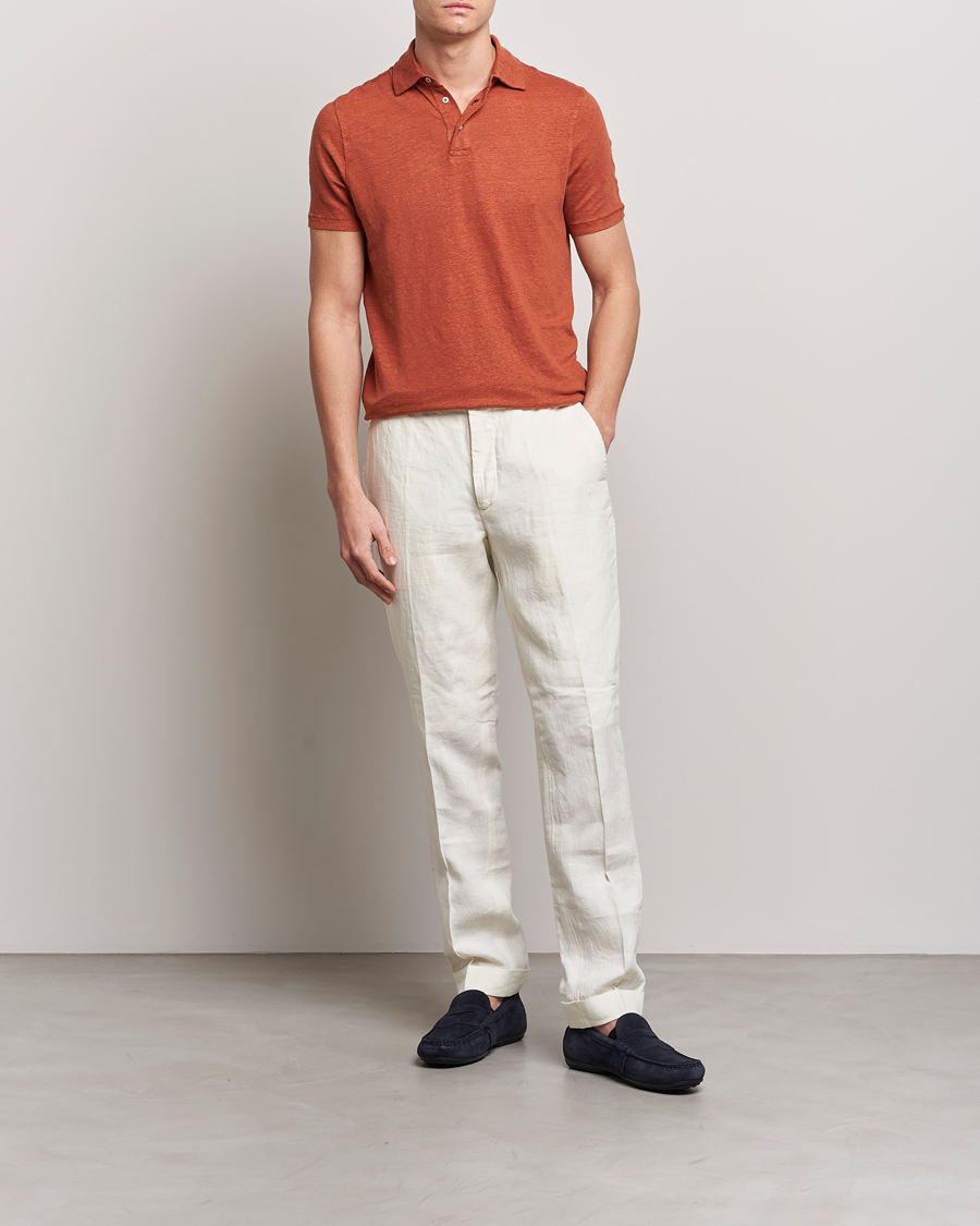 Heren | Polo's | Stenströms | Linen Polo Shirt Rust