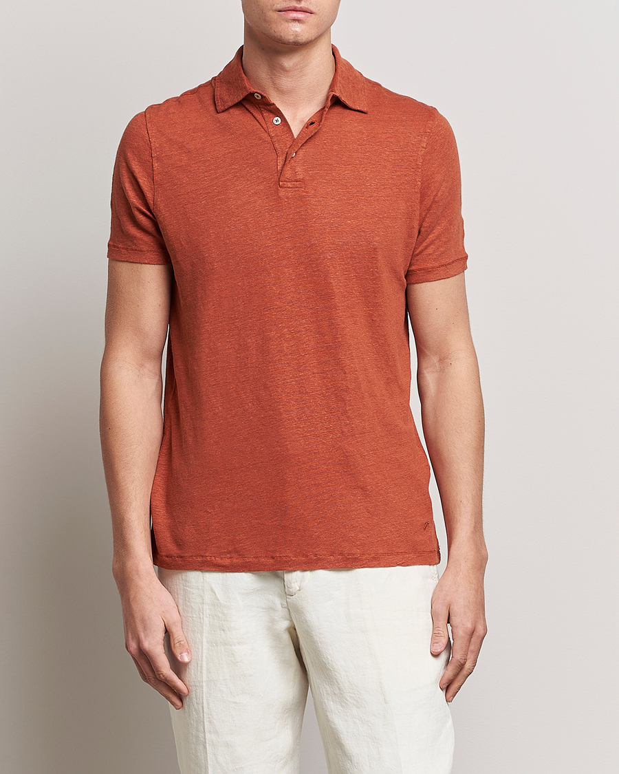 Heren | Polo's | Stenströms | Linen Polo Shirt Rust