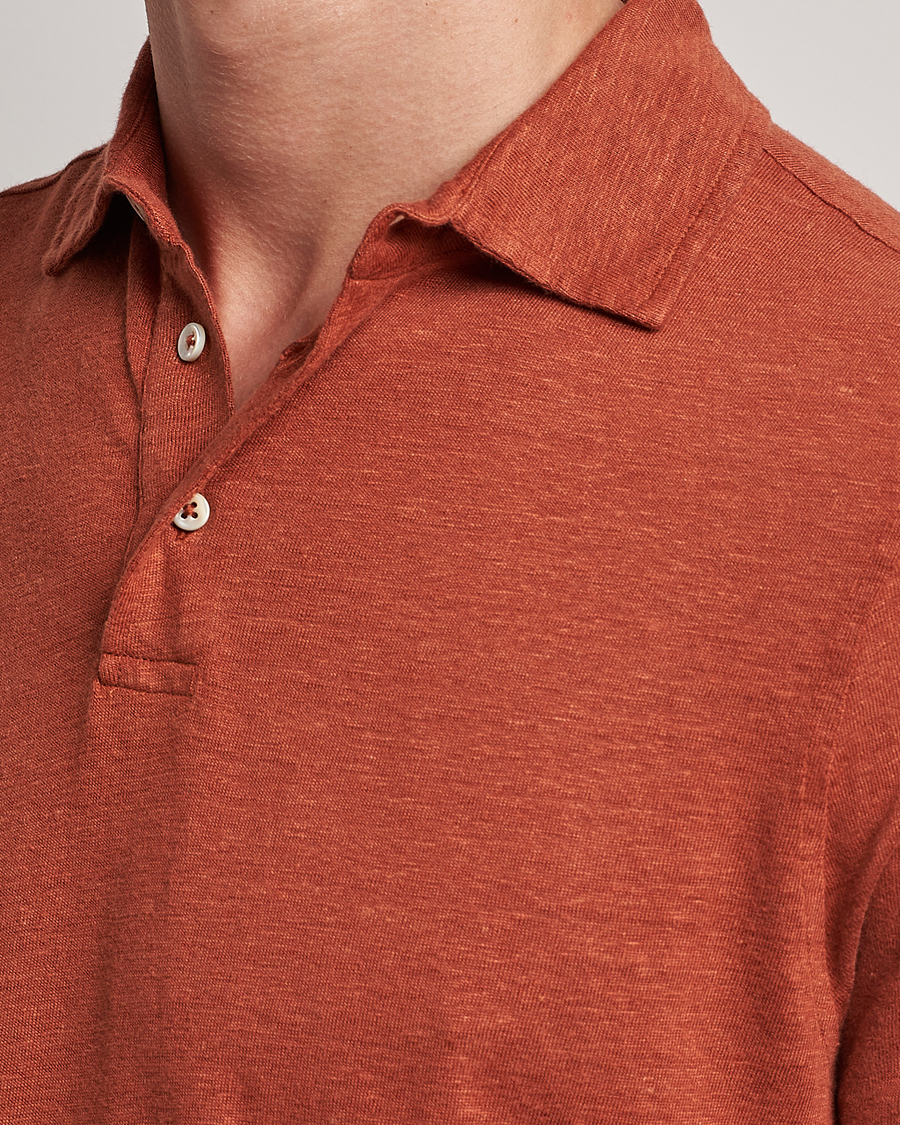 Heren | Polo's | Stenströms | Linen Polo Shirt Rust