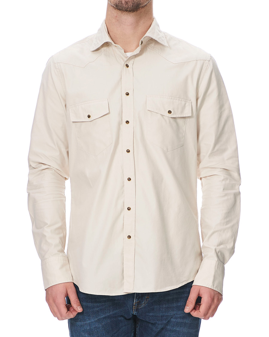 Homme | Chemises | Stenströms | Slimline Twill Western Shirt Beige