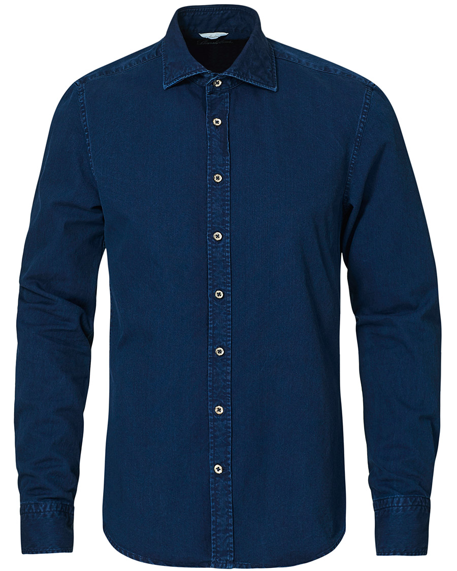 Homme | Chemises | Stenströms | Slimline Garment Dyed Shirt Dark Blue