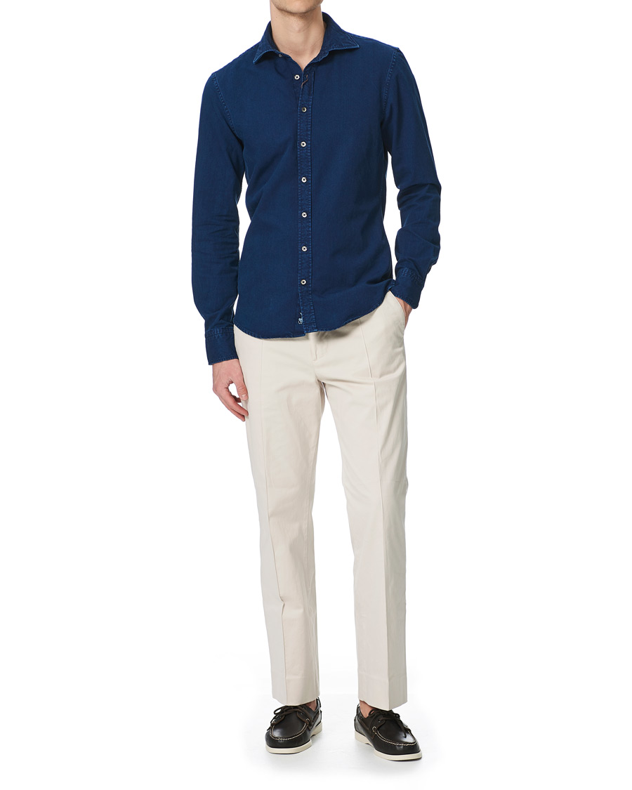 Homme | Chemises | Stenströms | Slimline Garment Dyed Shirt Dark Blue