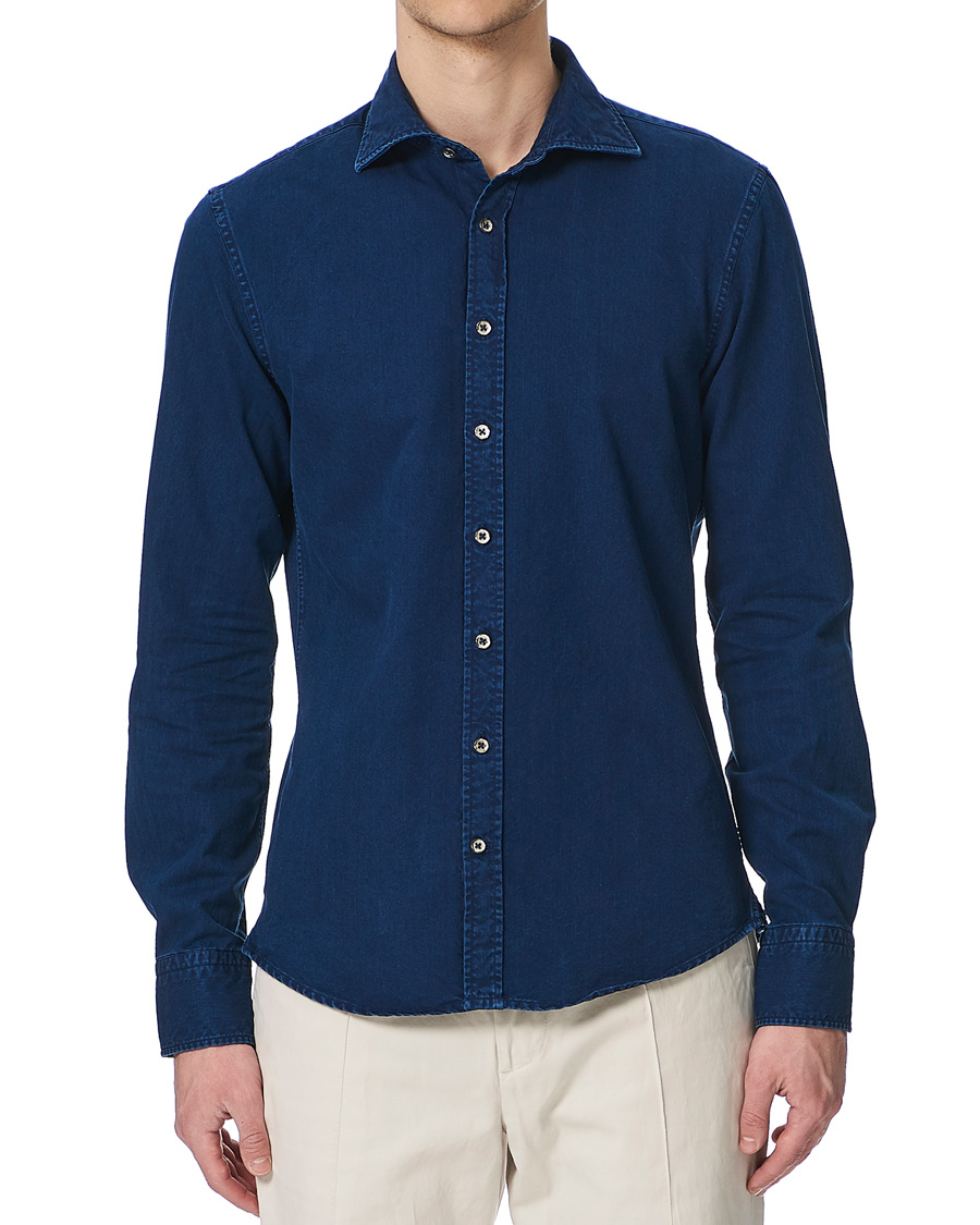 Homme | Chemises | Stenströms | Slimline Garment Dyed Shirt Dark Blue