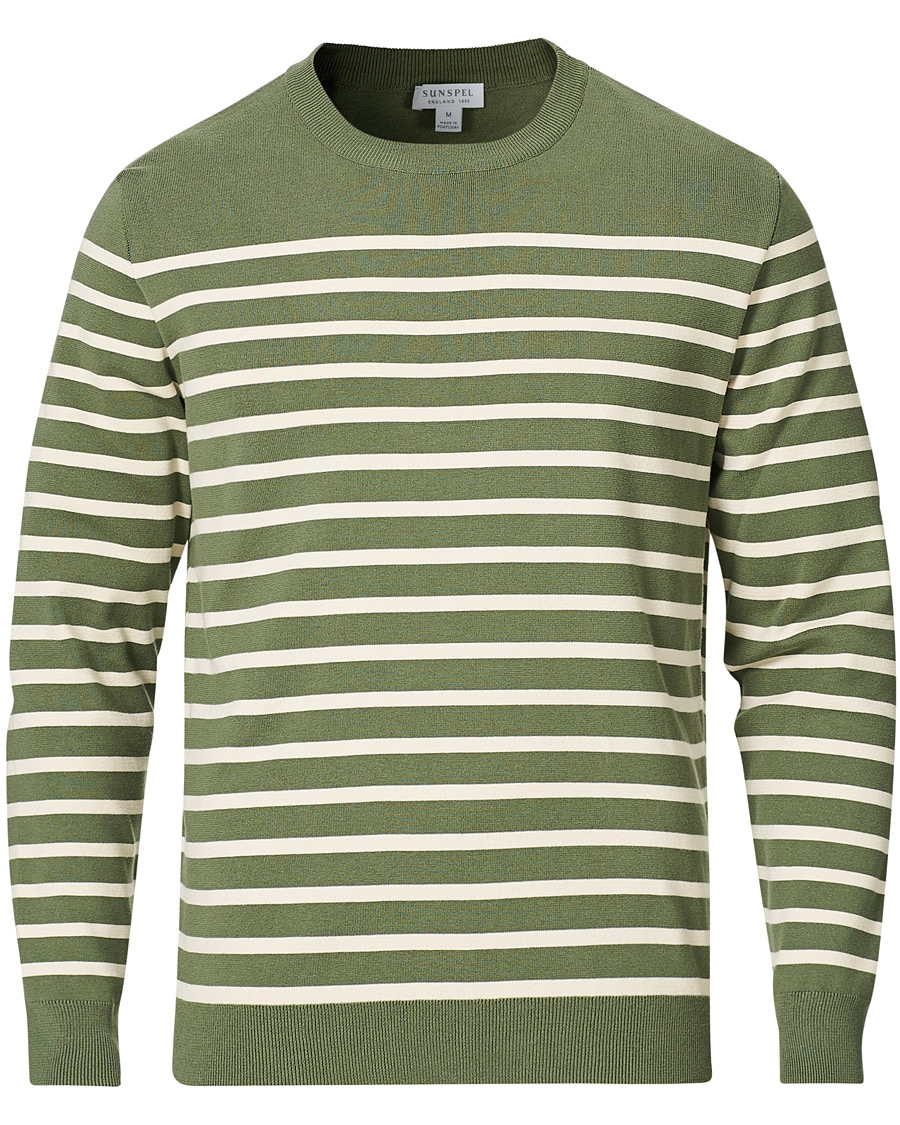 Homme | Pulls Et Tricots | Sunspel | Breton Stripe Crew Neck Sweater Light Khaki/Ecru