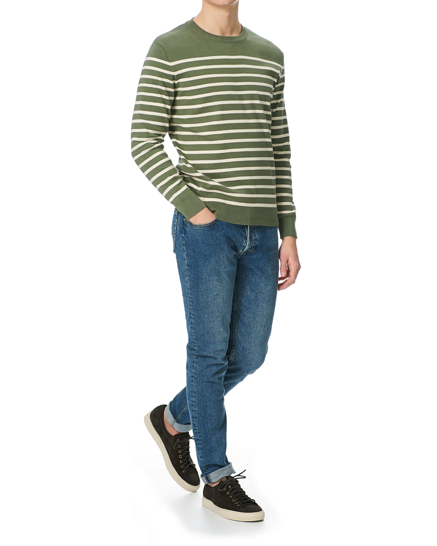 Homme | Pulls Et Tricots | Sunspel | Breton Stripe Crew Neck Sweater Light Khaki/Ecru