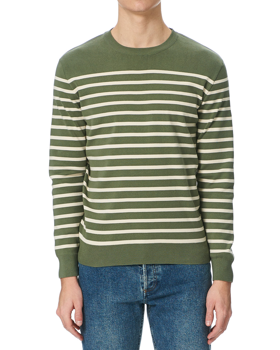 Homme | Pulls Et Tricots | Sunspel | Breton Stripe Crew Neck Sweater Light Khaki/Ecru