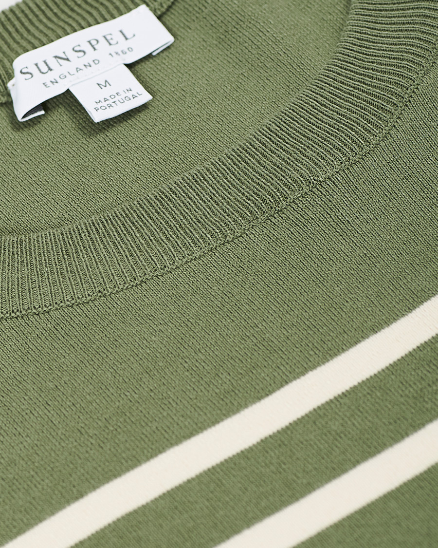 Homme | Pulls Et Tricots | Sunspel | Breton Stripe Crew Neck Sweater Light Khaki/Ecru