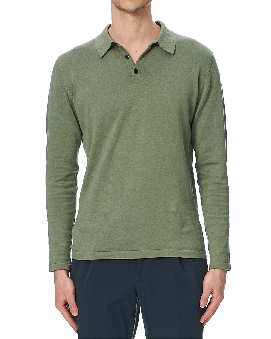 Heren | Truien | Sunspel | Long Sleeve Sea Island Cotton Polo Shirt Light Khaki