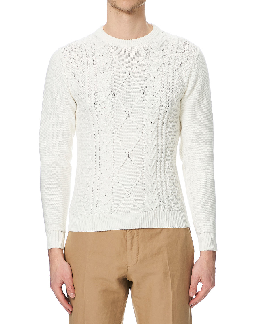 Homme | Pulls Et Tricots | Piacenza Cashmere | Aran Knit Cotton Sweater Off White