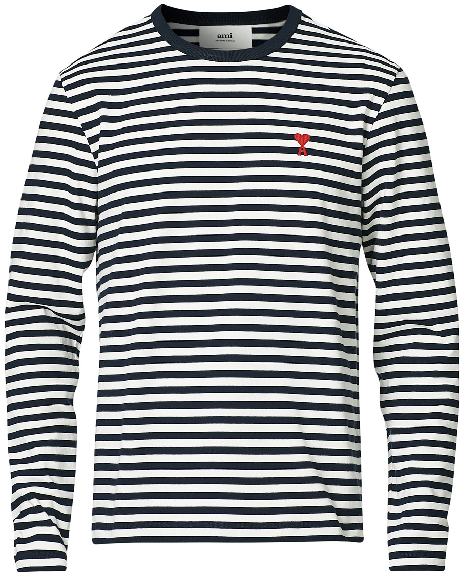 Homme | T-shirts | AMI | Breton Stripe Long Sleeve Tee White/Navy