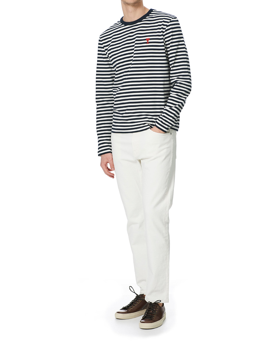 Homme | T-shirts | AMI | Breton Stripe Long Sleeve Tee White/Navy