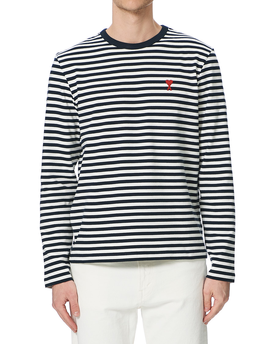 Homme | T-shirts | AMI | Breton Stripe Long Sleeve Tee White/Navy